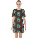 Frankenstein Halloween Seamless Repeat Pattern  Sixties Short Sleeve Mini Dress View1