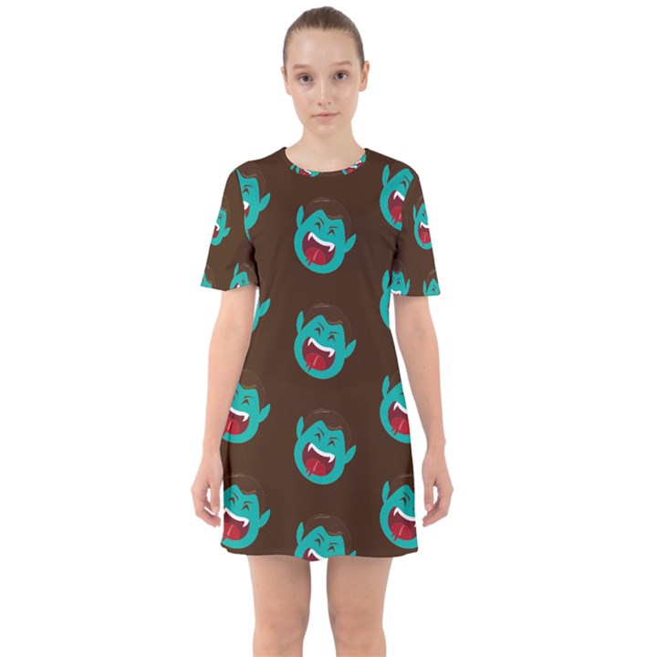 Frankenstein Halloween Seamless Repeat Pattern  Sixties Short Sleeve Mini Dress