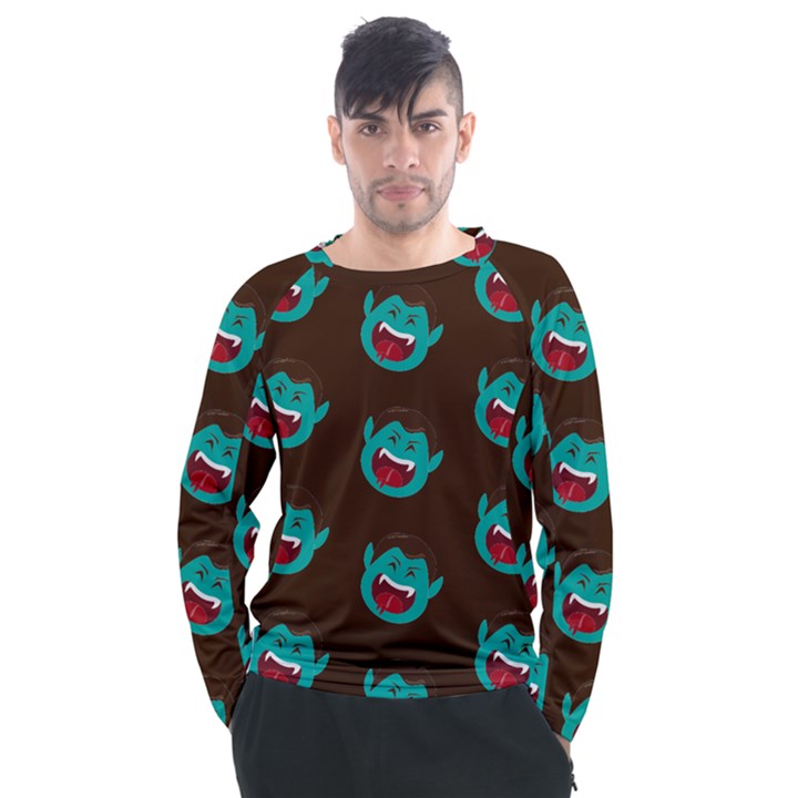 Frankenstein Halloween Seamless Repeat Pattern  Men s Long Sleeve Raglan Tee