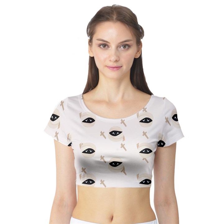 Halloween Mummies Seamless Repeat Pattern Short Sleeve Crop Top