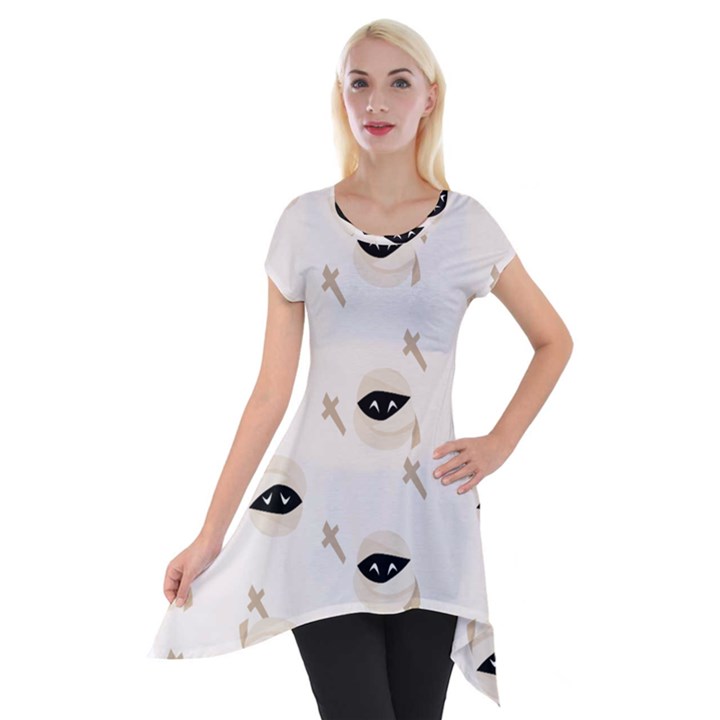 Halloween Mummies Seamless Repeat Pattern Short Sleeve Side Drop Tunic