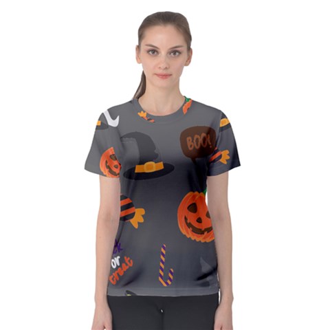 Halloween Themed Seamless Repeat Pattern Women s Sport Mesh Tee by KentuckyClothing