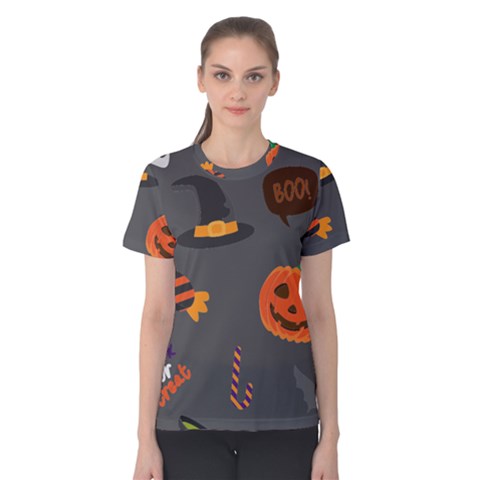 Halloween Themed Seamless Repeat Pattern Women s Cotton Tee by KentuckyClothing