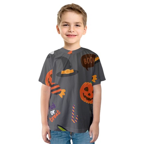 Halloween Themed Seamless Repeat Pattern Kids  Sport Mesh Tee by KentuckyClothing