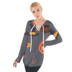 Halloween Themed Seamless Repeat Pattern Tie Up Tee by KentuckyClothing