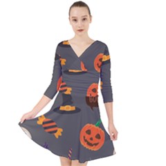 Halloween Themed Seamless Repeat Pattern Quarter Sleeve Front Wrap Dress by KentuckyClothing