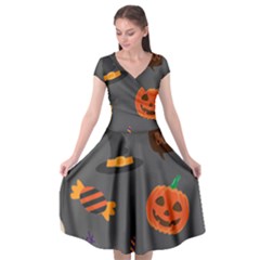 Halloween Themed Seamless Repeat Pattern Cap Sleeve Wrap Front Dress by KentuckyClothing