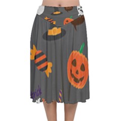 Halloween Themed Seamless Repeat Pattern Velvet Flared Midi Skirt by KentuckyClothing