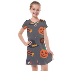 Halloween Themed Seamless Repeat Pattern Kids  Cross Web Dress by KentuckyClothing