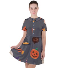 Halloween Themed Seamless Repeat Pattern Short Sleeve Shoulder Cut Out Dress  by KentuckyClothing