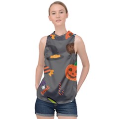 Halloween Themed Seamless Repeat Pattern High Neck Satin Top by KentuckyClothing