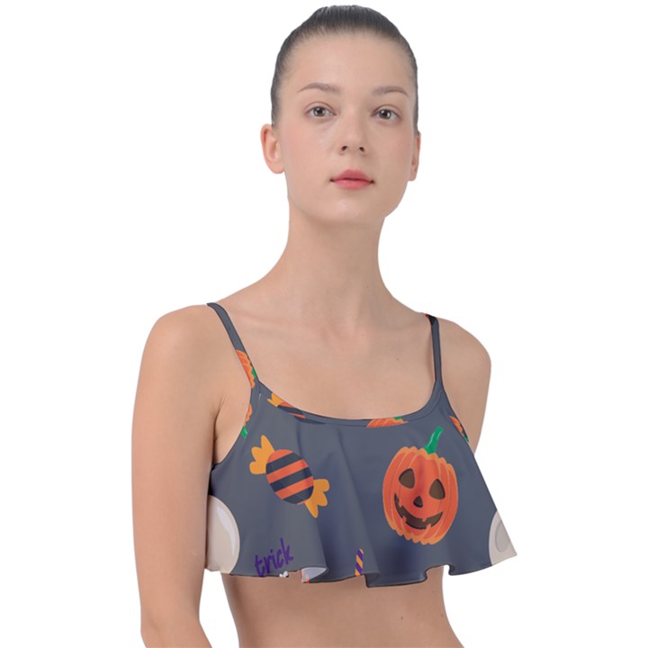 Halloween Themed Seamless Repeat Pattern Frill Bikini Top