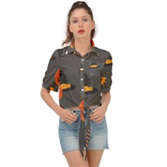 Halloween Themed Seamless Repeat Pattern Tie Front Shirt  by KentuckyClothing