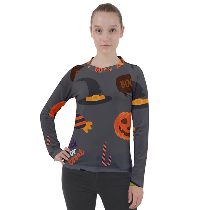 Halloween Themed Seamless Repeat Pattern Women s Pique Long Sleeve Tee