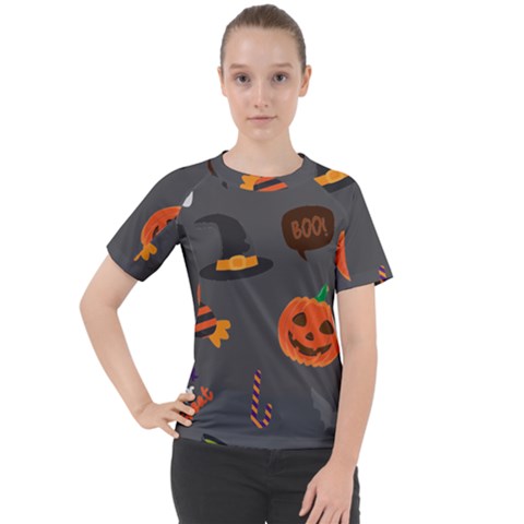 Halloween Themed Seamless Repeat Pattern Women s Sport Raglan Tee by KentuckyClothing