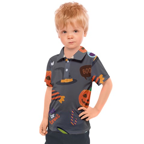 Halloween Themed Seamless Repeat Pattern Kids  Polo Tee by KentuckyClothing