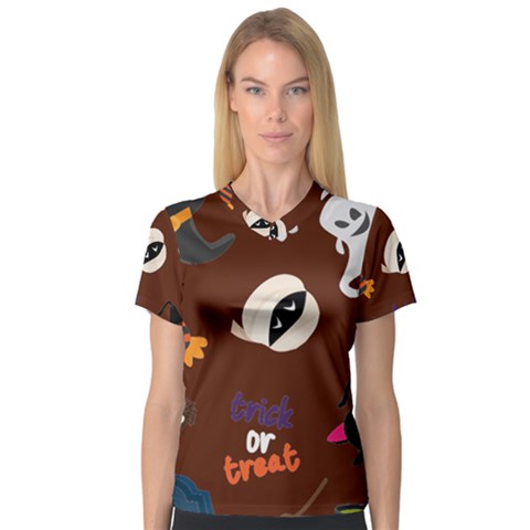 Halloween Seamless Repeat Pattern V-neck Sport Mesh Tee by KentuckyClothing