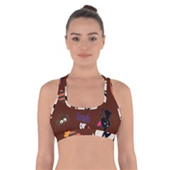 Halloween Seamless Repeat Pattern Cross Back Sports Bra by KentuckyClothing