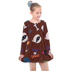 Halloween Seamless Repeat Pattern Kids  Long Sleeve Dress by KentuckyClothing