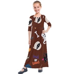 Halloween Seamless Repeat Pattern Kids  Quarter Sleeve Maxi Dress by KentuckyClothing