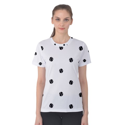 Black And White Baseball Print Pattern Women s Cotton Tee by dflcprintsclothing