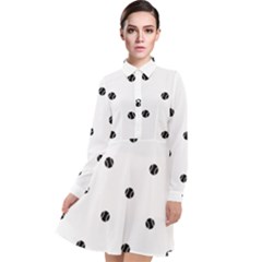 Black And White Baseball Print Pattern Long Sleeve Chiffon Shirt Dress