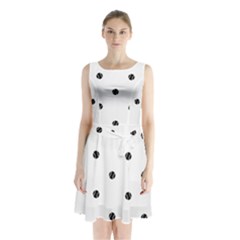 Black And White Baseball Print Pattern Sleeveless Waist Tie Chiffon Dress