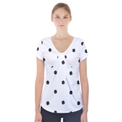 Black And White Baseball Print Pattern Short Sleeve Front Detail Top by dflcprintsclothing