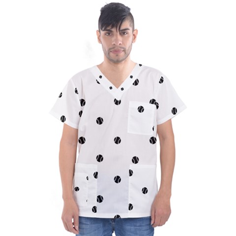 Black And White Baseball Print Pattern Men s V-neck Scrub Top by dflcprintsclothing