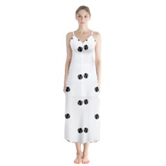 Black And White Baseball Print Pattern Button Up Chiffon Maxi Dress by dflcprintsclothing