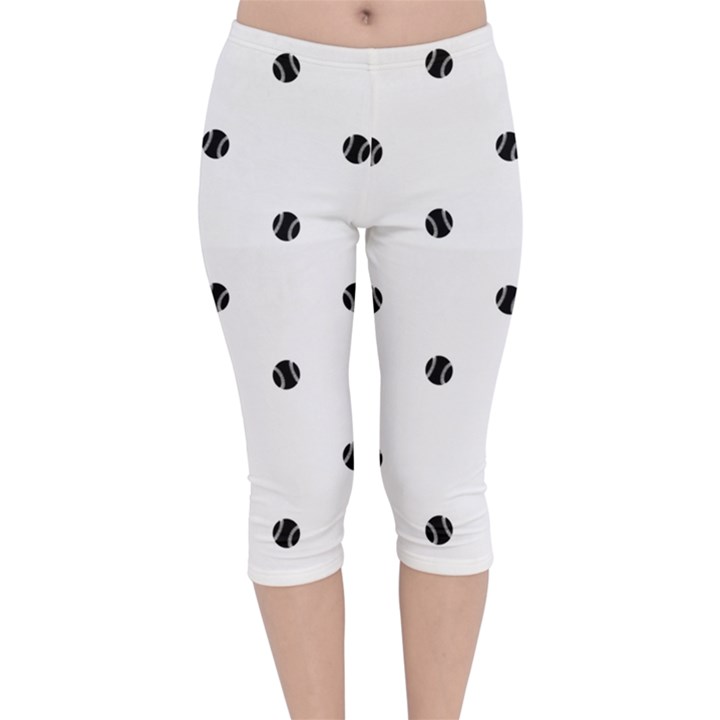 Black And White Baseball Print Pattern Velvet Capri Leggings 