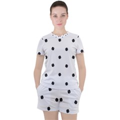 Black And White Baseball Print Pattern Women s Tee And Shorts Set