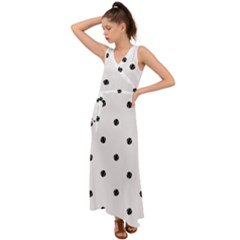 Black And White Baseball Print Pattern V-neck Chiffon Maxi Dress by dflcprintsclothing