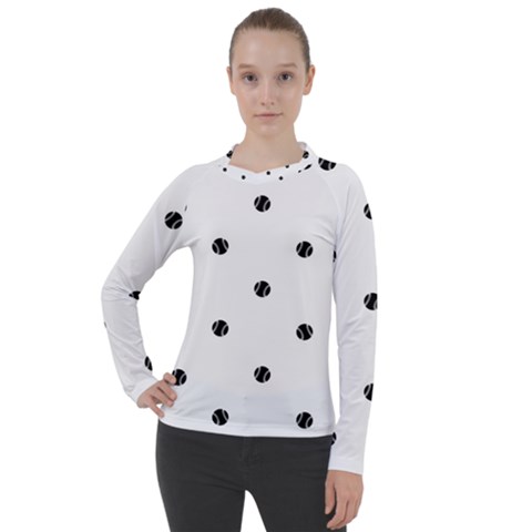 Black And White Baseball Print Pattern Women s Pique Long Sleeve Tee by dflcprintsclothing