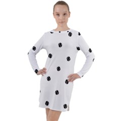 Black And White Baseball Print Pattern Long Sleeve Hoodie Dress by dflcprintsclothing