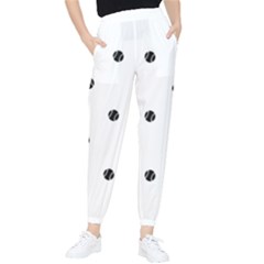 Black And White Baseball Print Pattern Tapered Pants