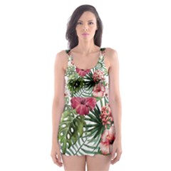 Monstera Flowers Pattern Skater Dress Swimsuit by goljakoff