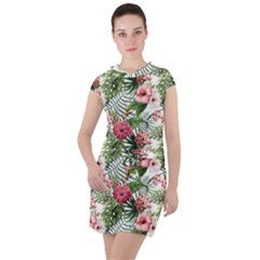 Monstera Flowers Pattern Drawstring Hooded Dress by goljakoff