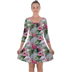 Monstera Flowers Pattern Quarter Sleeve Skater Dress by goljakoff