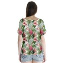 Monstera flowers pattern V-Neck Flutter Sleeve Top View2