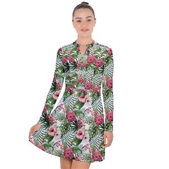 Monstera Flowers Pattern Long Sleeve Panel Dress by goljakoff