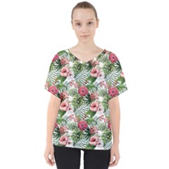 Monstera Flowers Pattern V-neck Dolman Drape Top by goljakoff