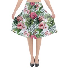 Monstera Flowers Pattern Flared Midi Skirt by goljakoff