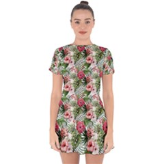 Monstera Flowers Pattern Drop Hem Mini Chiffon Dress by goljakoff