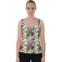 Monstera Flowers Pattern Velvet Tank Top by goljakoff