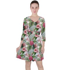 Monstera Flowers Pattern Ruffle Dress by goljakoff