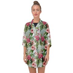 Monstera Flowers Pattern Half Sleeve Chiffon Kimono by goljakoff