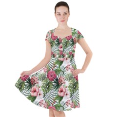 Monstera Flowers Pattern Cap Sleeve Midi Dress by goljakoff