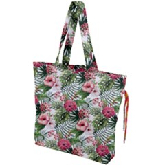 Monstera Flowers Pattern Drawstring Tote Bag by goljakoff