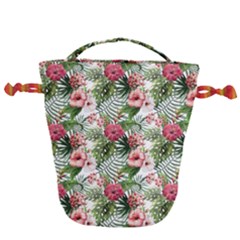 Monstera Flowers Pattern Drawstring Bucket Bag by goljakoff